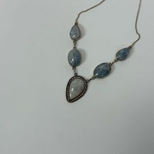 925 Rainbow Moonstone 5 Stone Bohemian Silver Plated Necklace